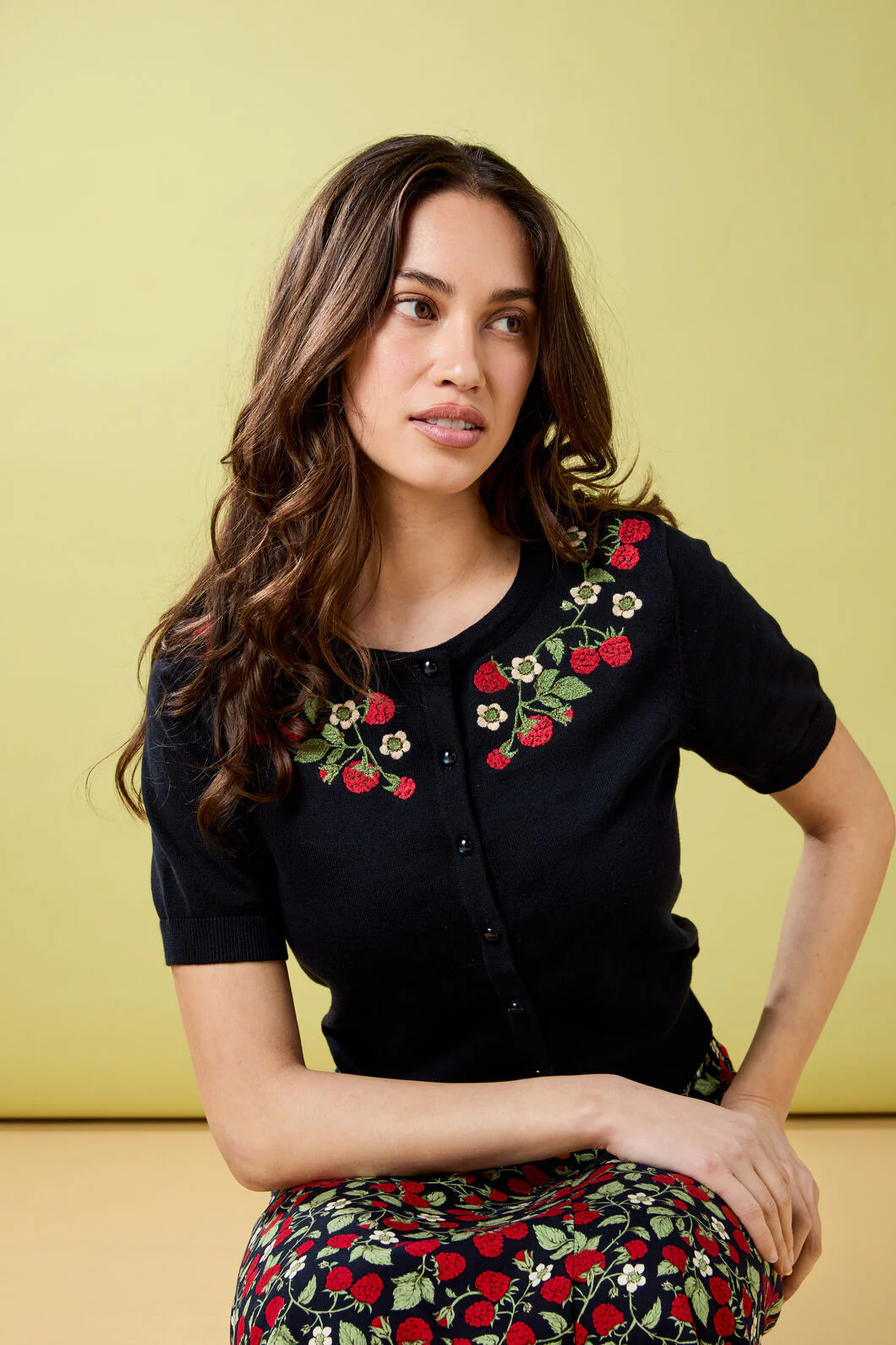 Raspberry Embroidered Cardigan - Image 2
