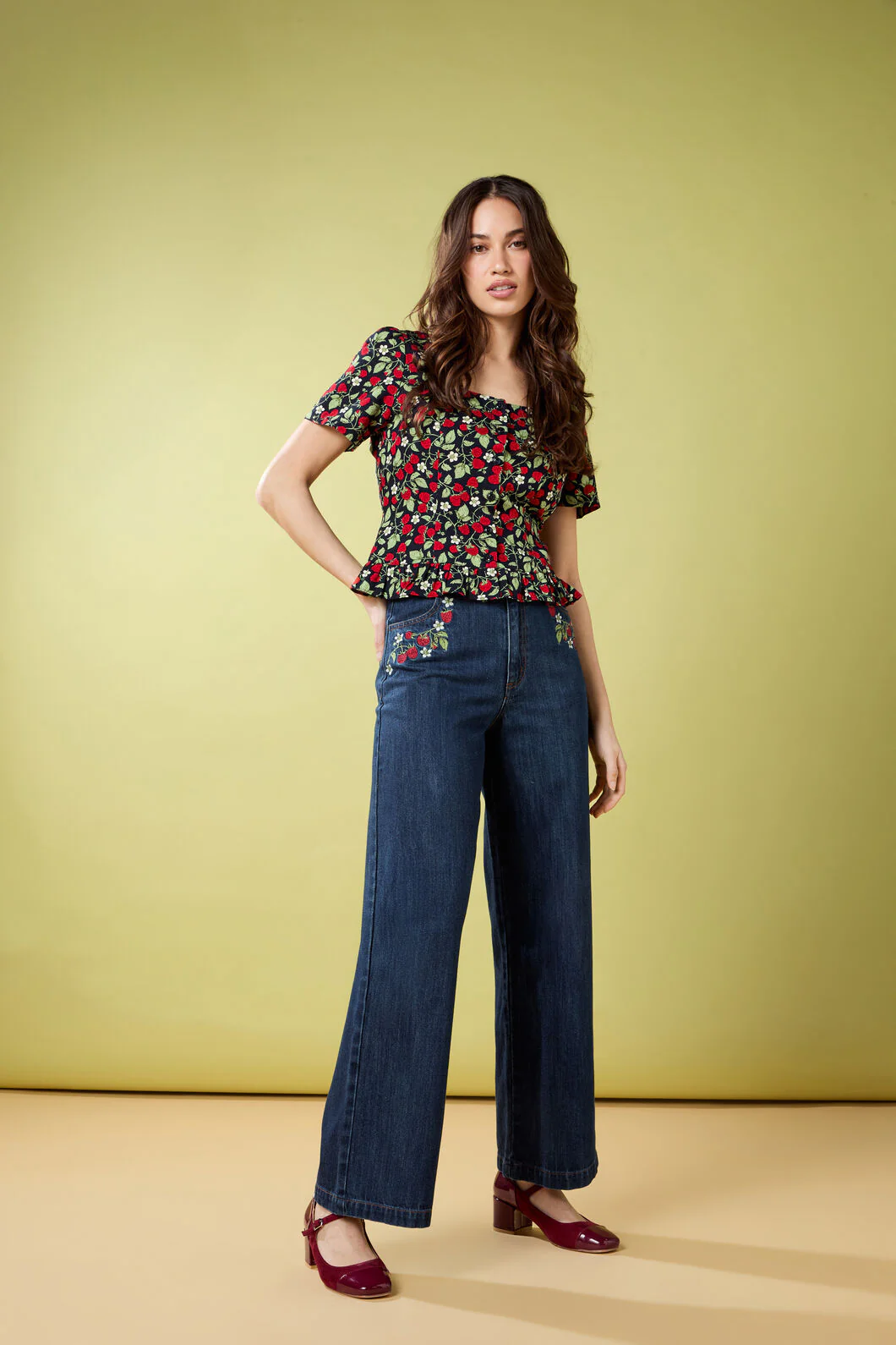 Raspberry Embroidered Jean - Image 3