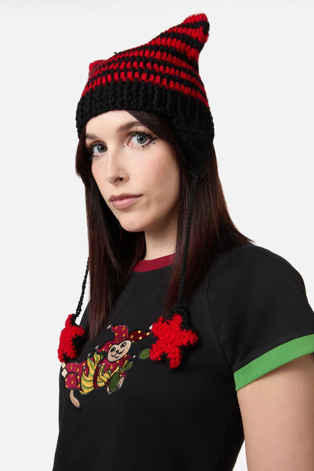 Red Black Stripe Star Beanie - Image 2