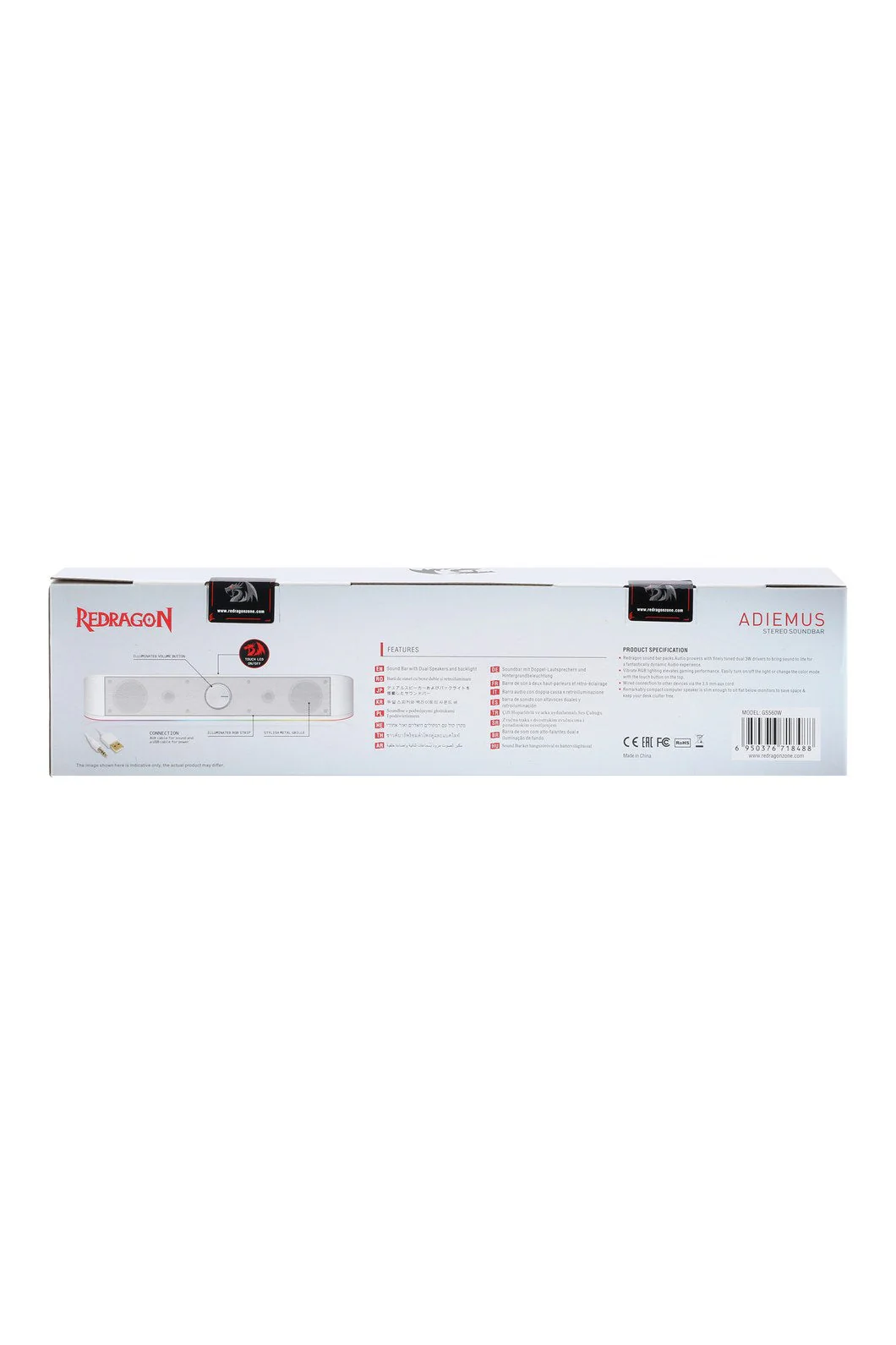 Redragon GS560W Adiemus White Compact RGB Enhanced Bass Sound Bar Speaker - Image 8