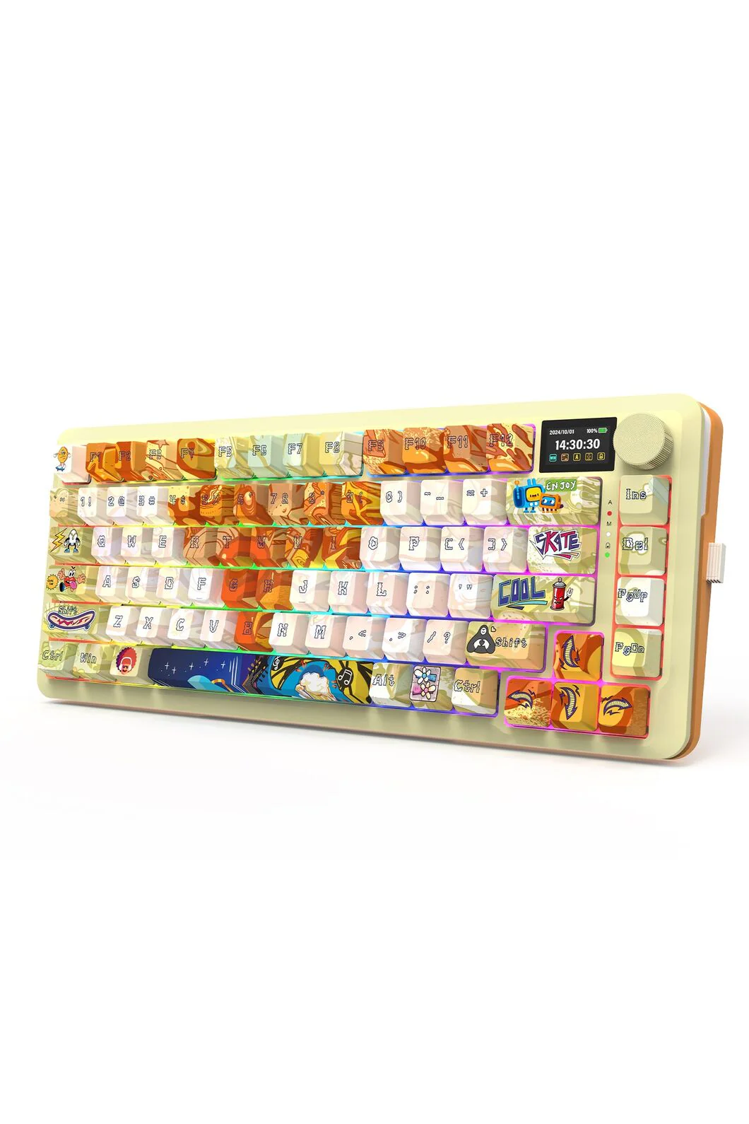 Redragon K708GF RGB Pro Fleact Yellow 75% LCD Gasket Wireless Mechanical Keyboard - Image 9