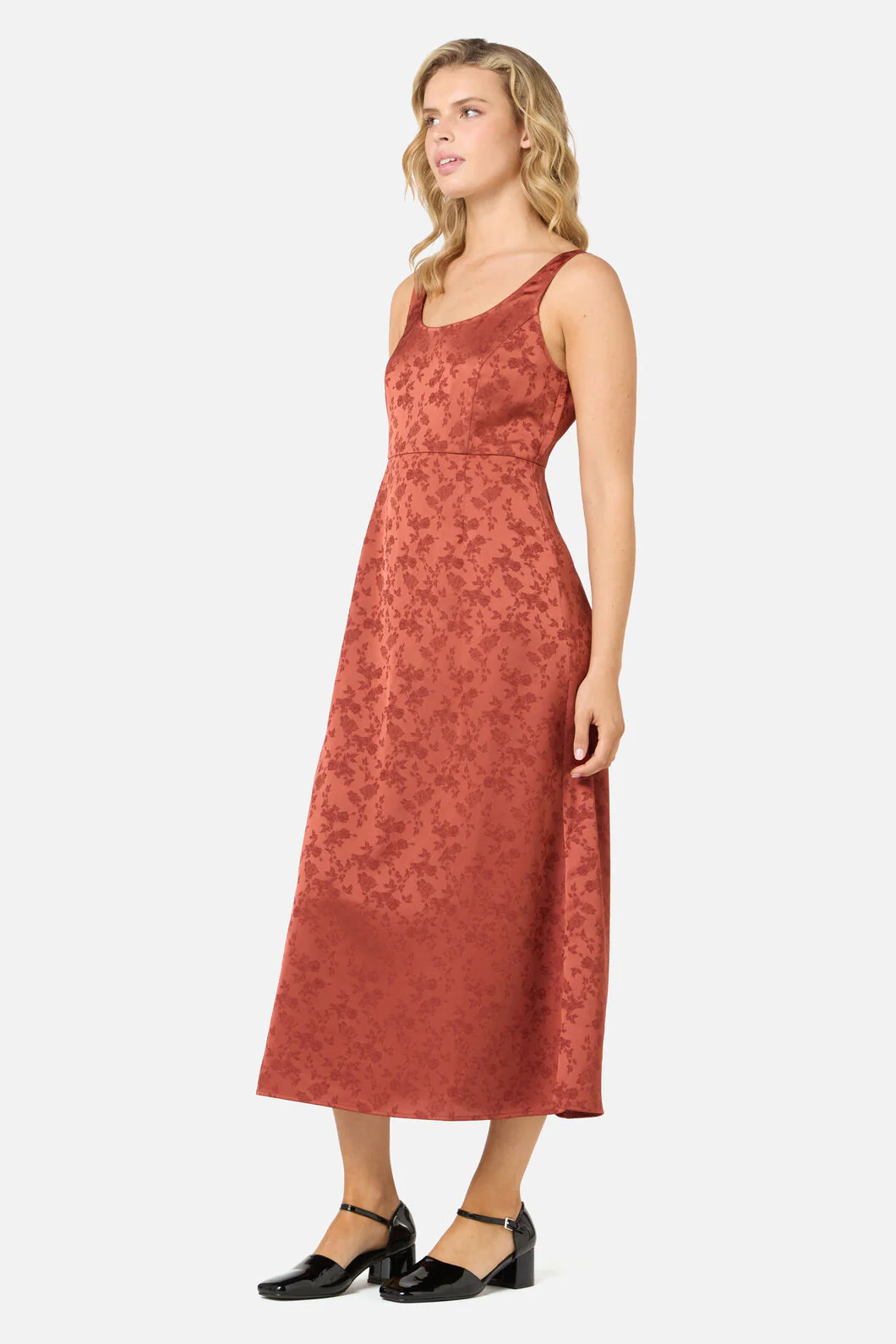 Roma Satin Embossed Midi Dress - Image 3