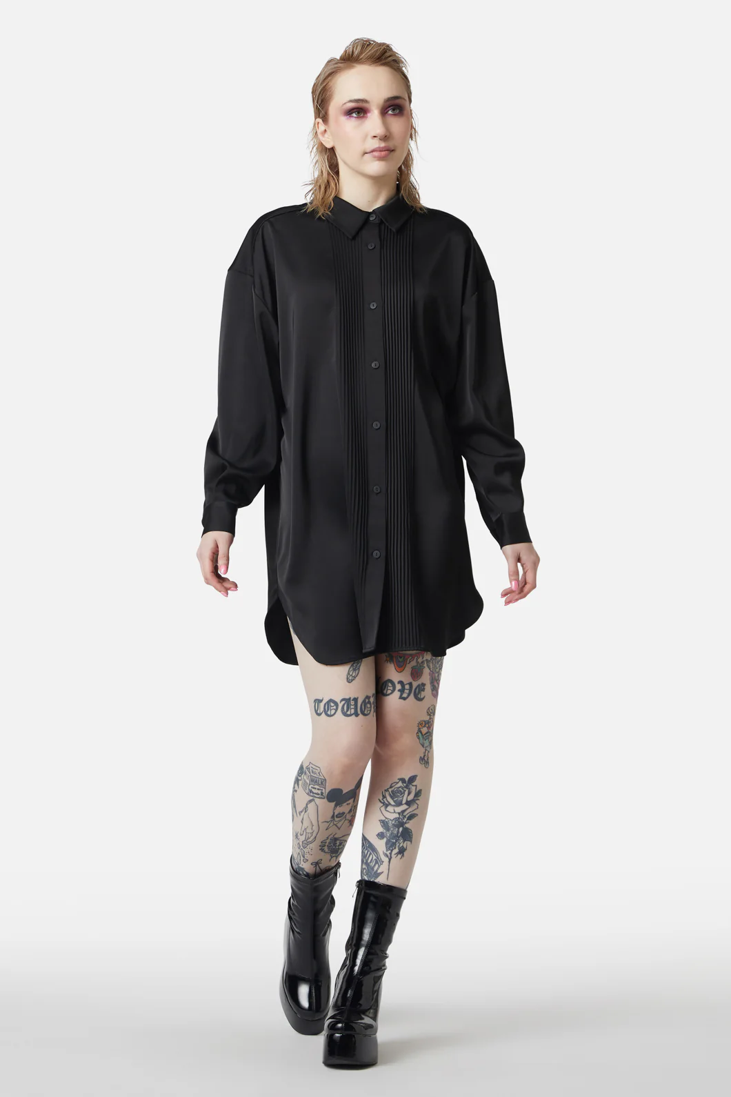 Satin Tux Shirt Dress - Image 2
