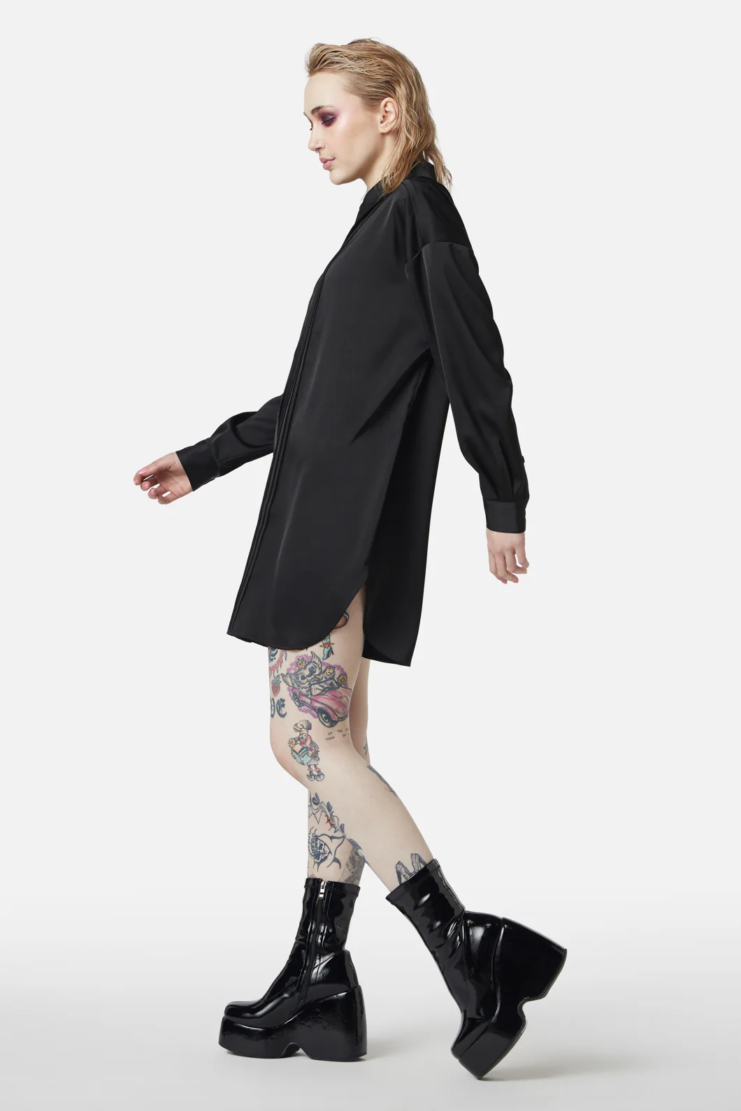 Satin Tux Shirt Dress - Image 3