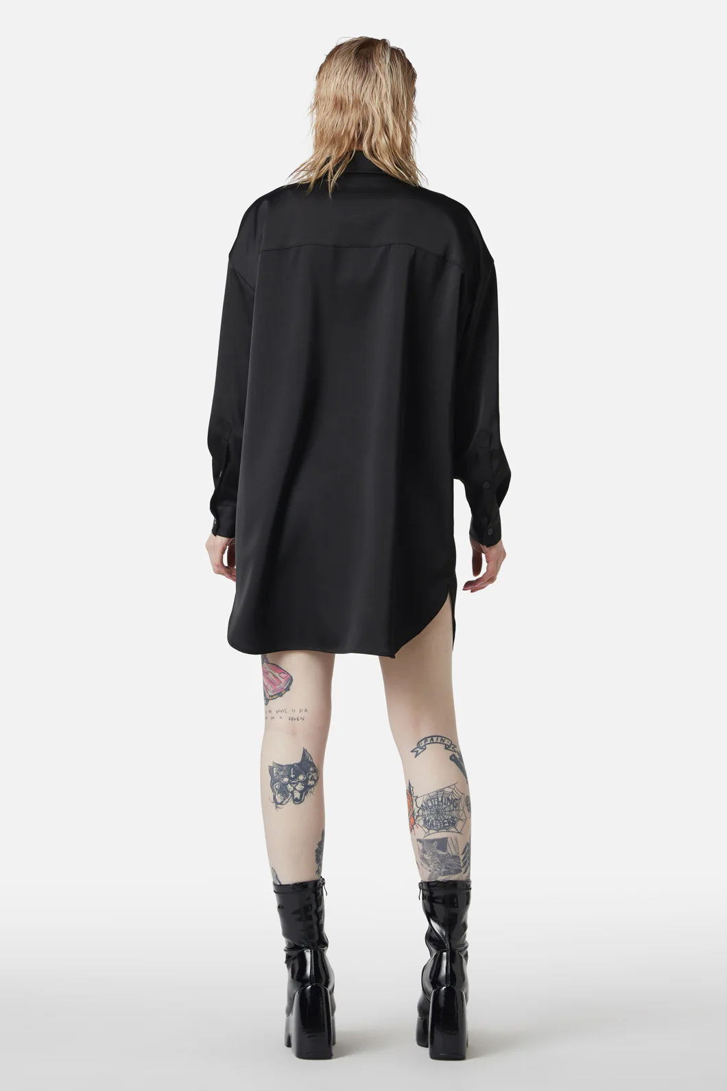 Satin Tux Shirt Dress - Image 4