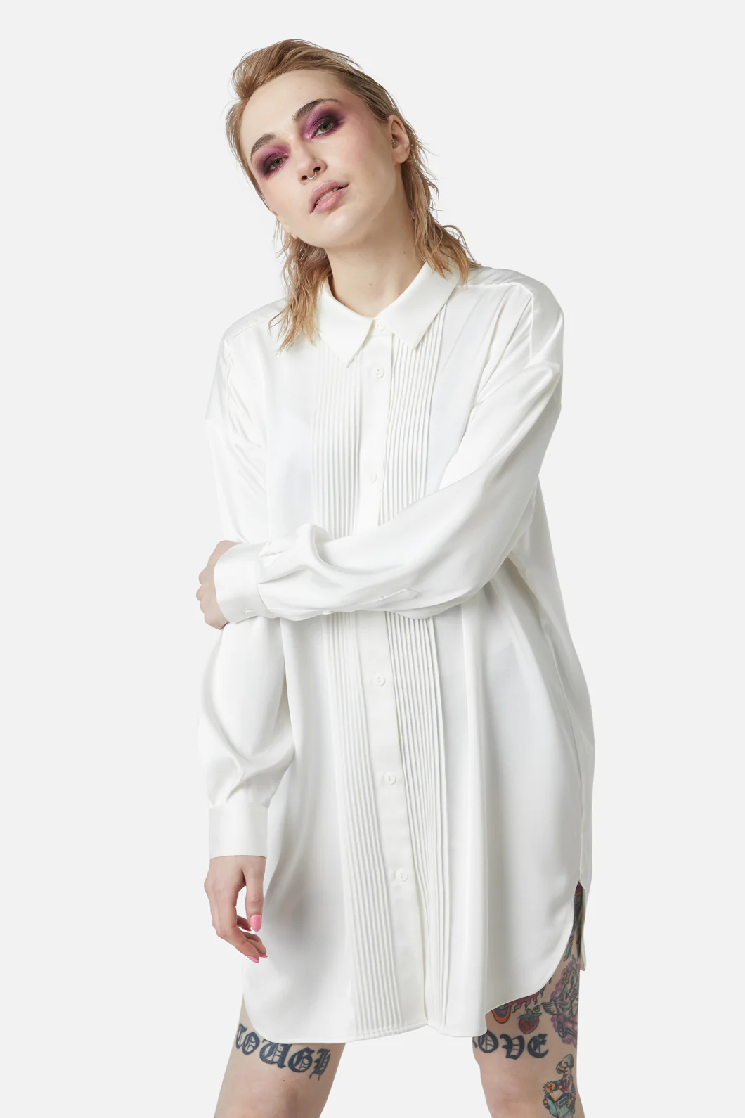 Satin Tux Shirt Dress - Image 6