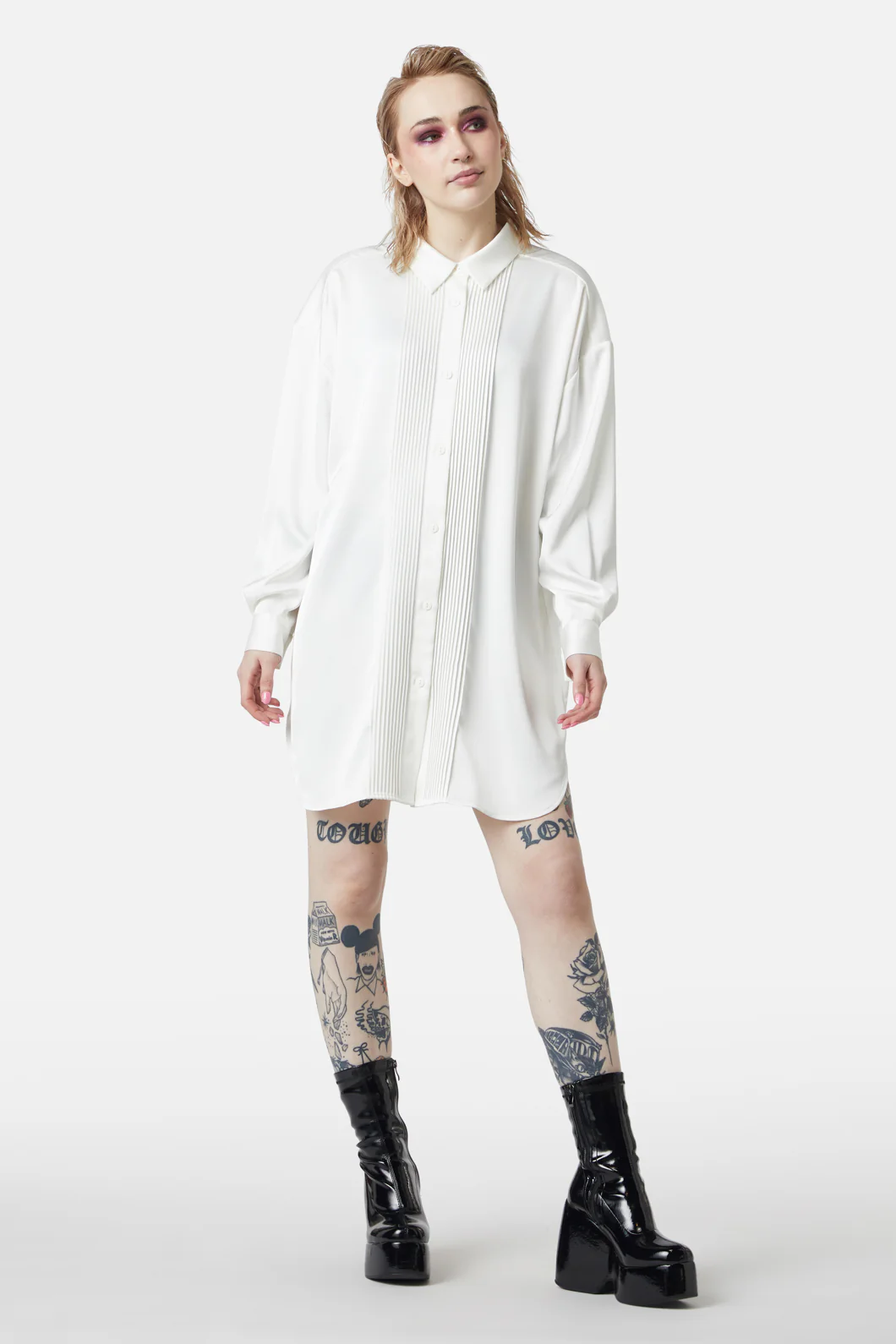 Satin Tux Shirt Dress - Image 8