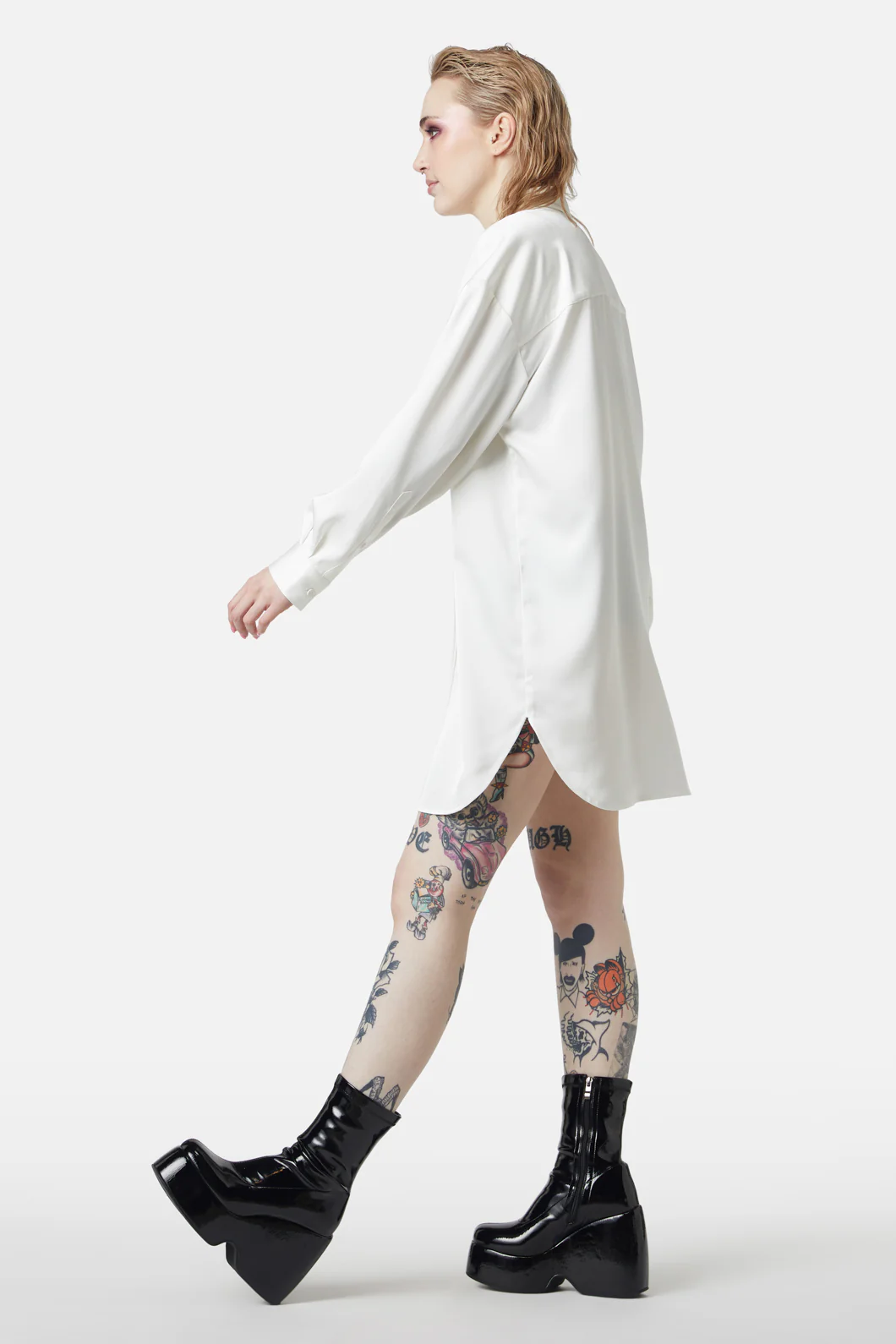 Satin Tux Shirt Dress - Image 9