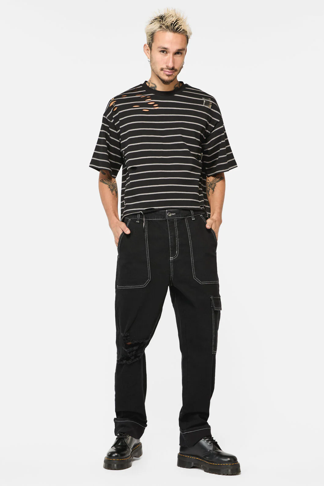 Scribbles Stripey Distressed Tee - Image 2