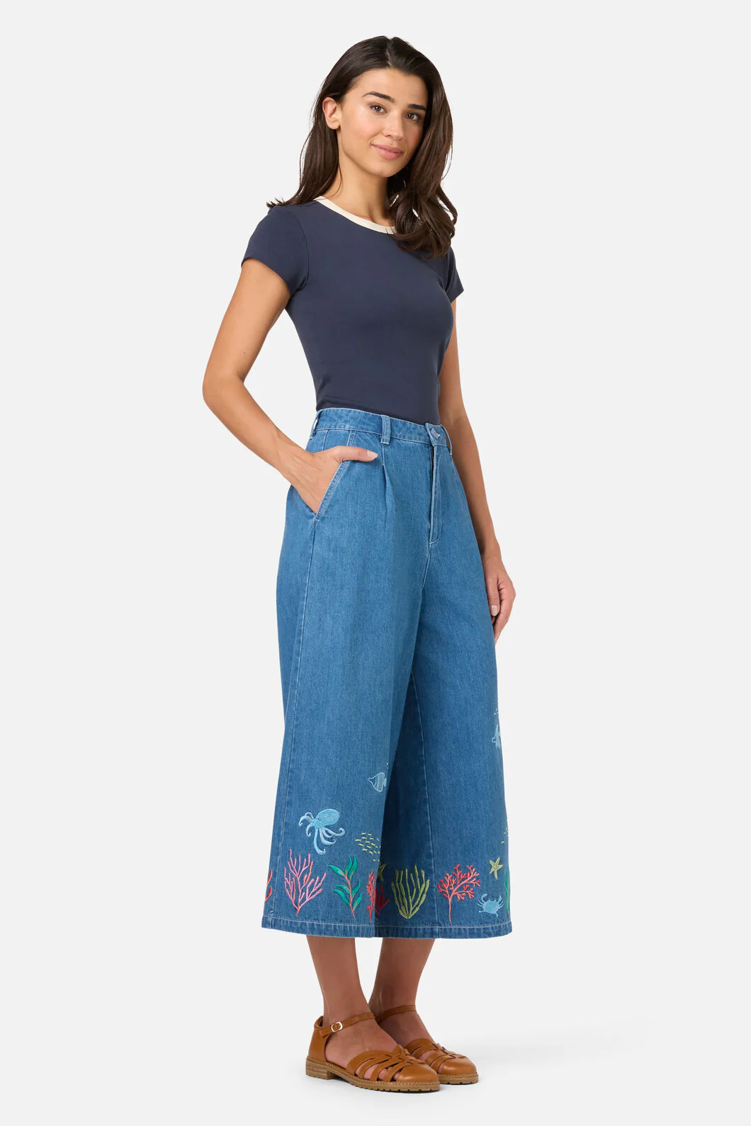 Sea Embroidered Denim Culotte - Image 3