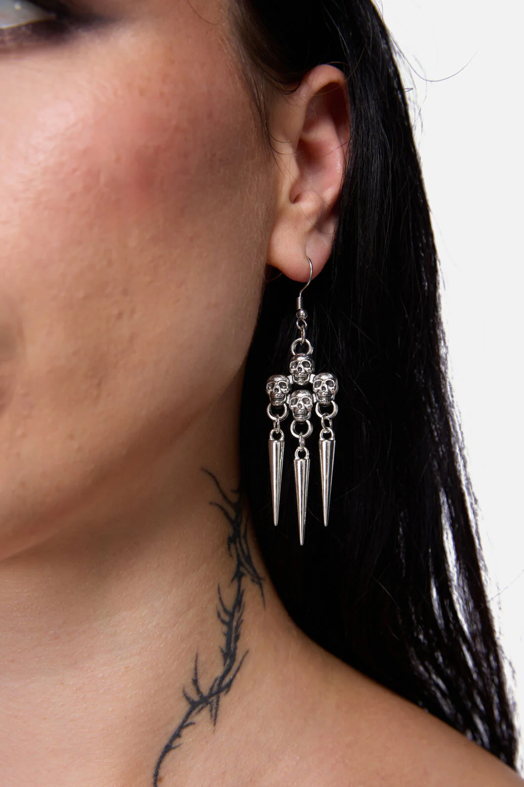 Skull Drop Spike Earrings - Image 2