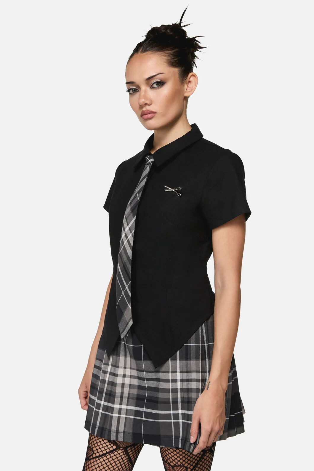 Snips Tie Trim Goth Blouse - Image 3