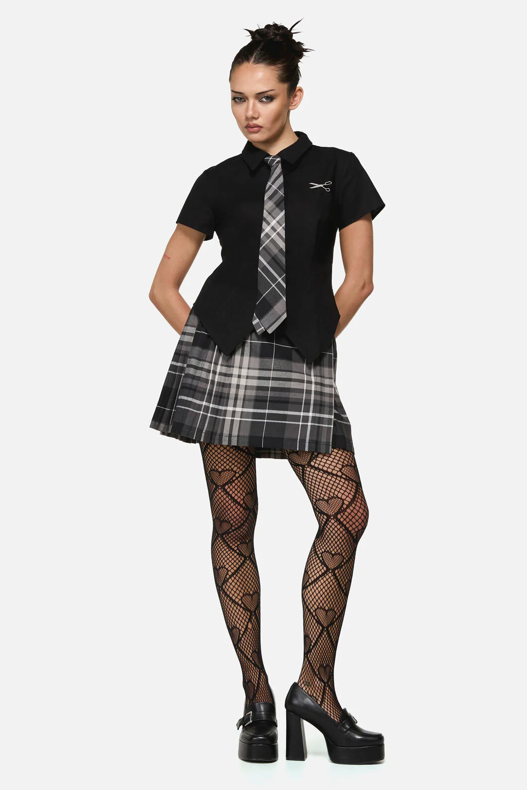 Snips Tie Trim Goth Blouse - Image 5