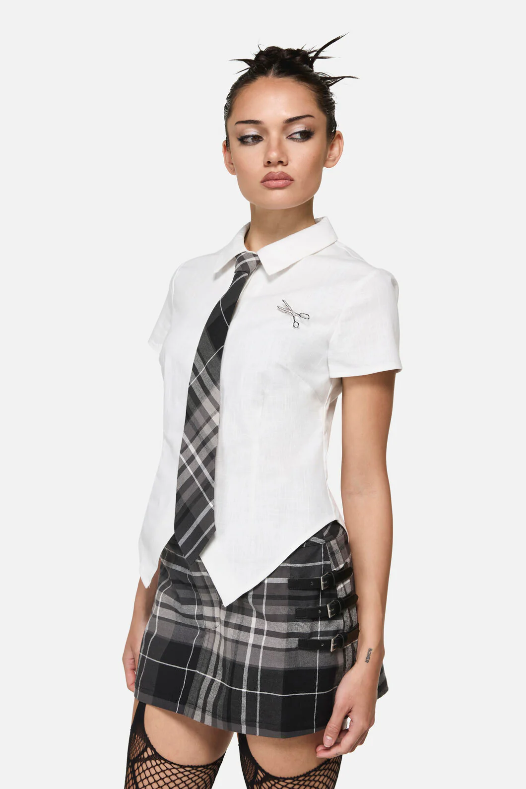 Snips Tie Trim Goth Blouse - Image 8