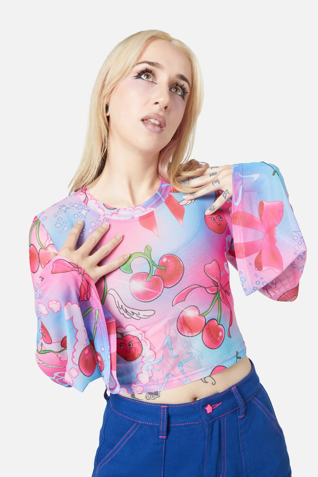 Sour Cherry Flared Mesh Top - Image 2