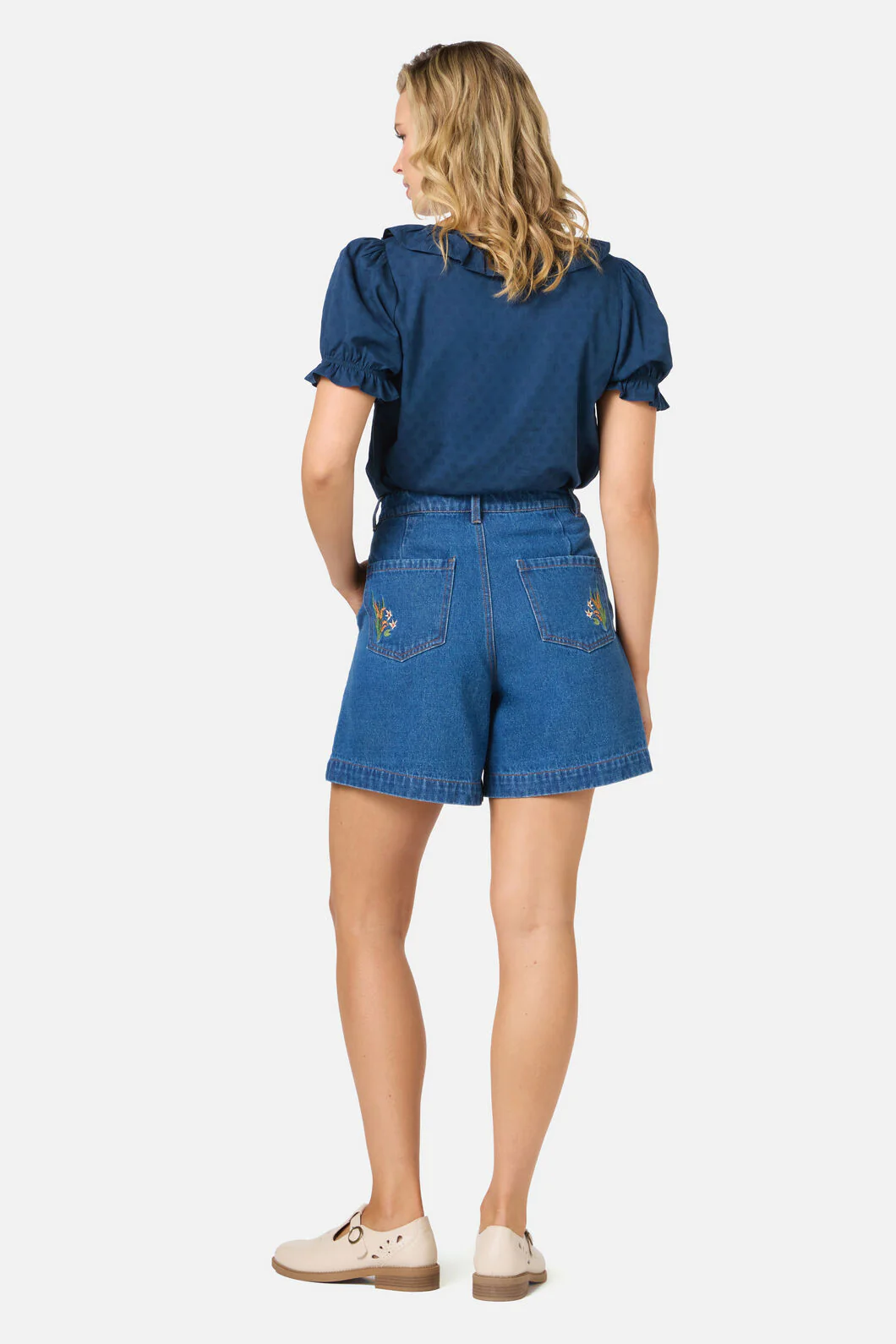 Swan Embroidered Denim Short - Image 6