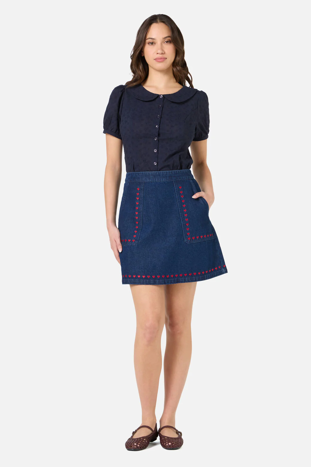 Sweet Heart Emb Denim Skirt