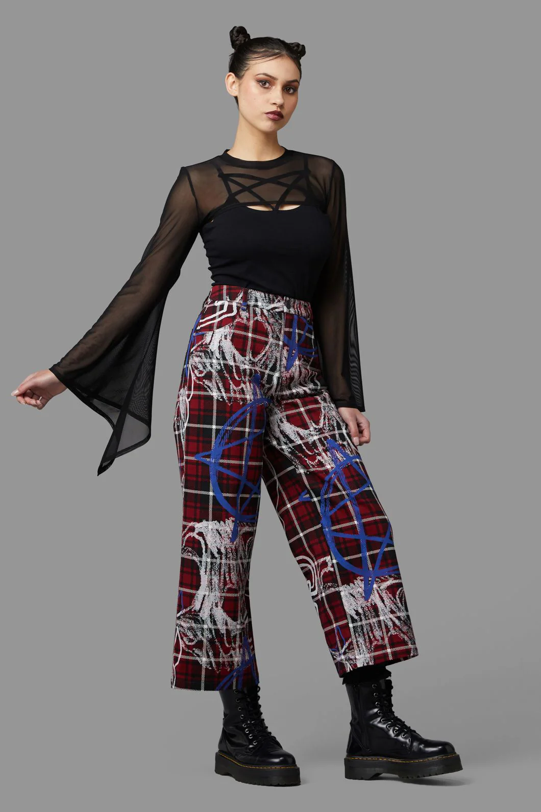 Tag Tartan Wide Leg Pants - Image 2