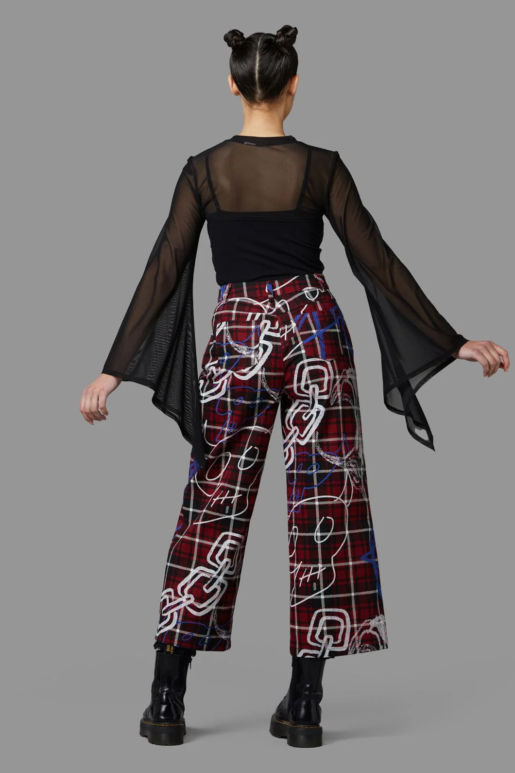 Tag Tartan Wide Leg Pants - Image 3