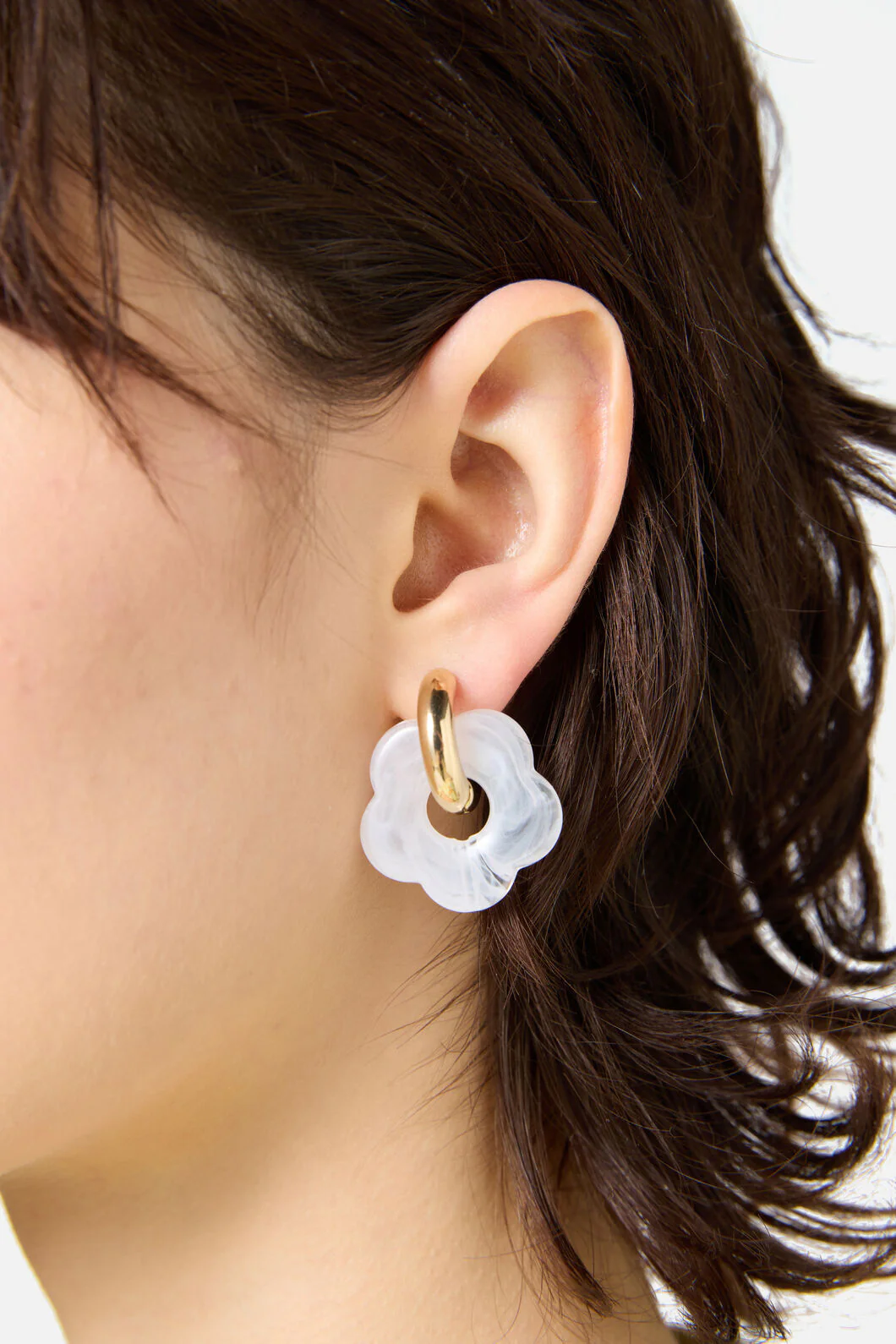White Hoop Daisy Earrings - Image 2